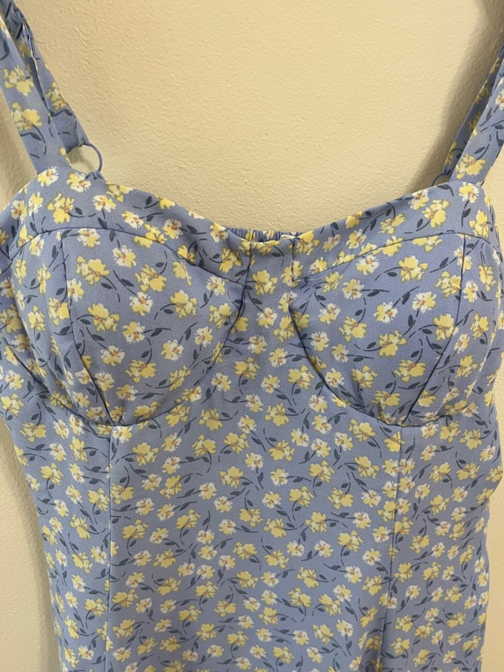 Lily Rose Blue Mini Dress with White Floral Print Babydoll Milkmaid Lined Large - Picture 3 of 13